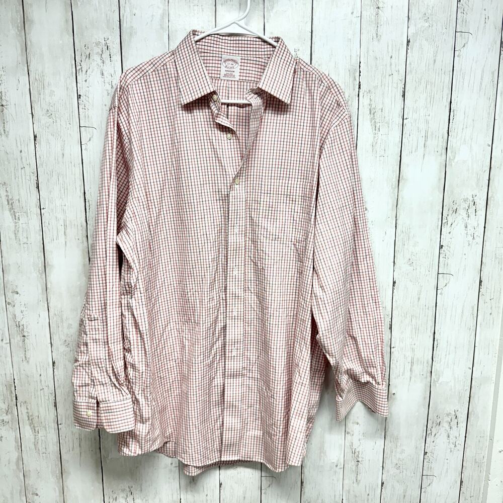 Vtg Brooks Brothers Button‎ Down Men Size 17-34 100% Supima Cotton red Striped